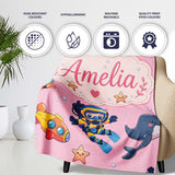Underwater with Scuba Divers Starfish and Whale on Soft Blush Pink  Personalised Custom Name Super Soft Fleece Blanket Bed Sofa Throw