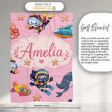Underwater with Scuba Divers Starfish and Whale on Soft Blush Pink  Personalised Custom Name Super Soft Fleece Blanket Bed Sofa Throw