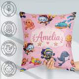 Custom Name Underwater with Scuba Divers and Whale on Soft Blush Square Filled Cushion Throw Pillow Sofa Bed Home Decor Zip Washable UK Made