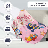 Underwater with Scuba Divers Starfish and Whale on Soft Blush Pink  Personalised Custom Name Super Soft Fleece Blanket Bed Sofa Throw