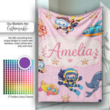 Underwater with Scuba Divers Starfish and Whale on Soft Blush Pink  Personalised Custom Name Super Soft Fleece Blanket Bed Sofa Throw