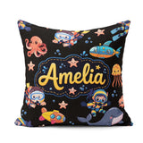 Custom Name with Scuba Divers Starfish and Whale on Grey Lovely Square Filled Cushion Throw Pillow Sofa Bed Home Decor Zip Washable UK Made