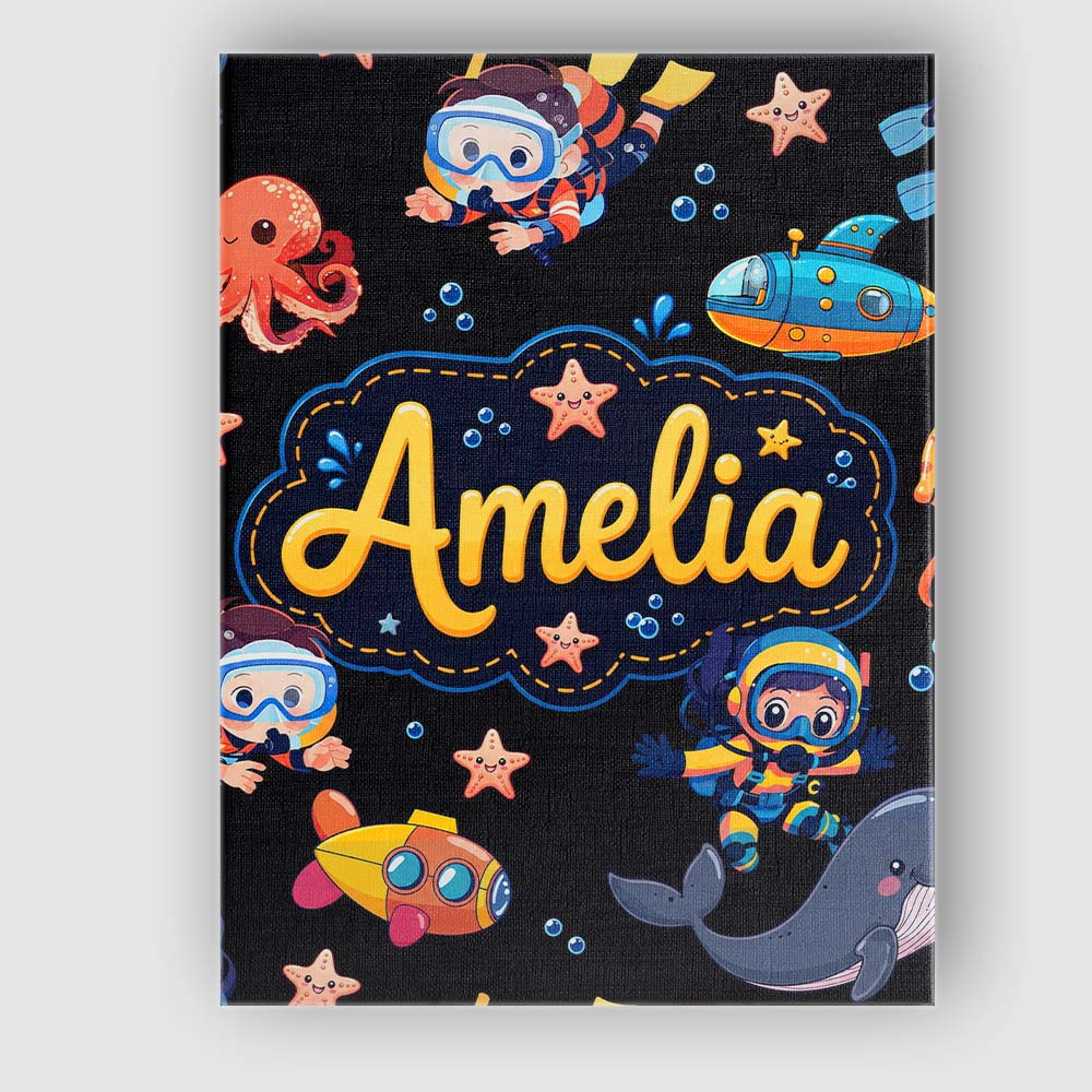 Personalised Name Underwater with Scuba Custom  Modern Room Accent Elegant Feature Canvas Wall Art Print Decor Picture Ready to Hang