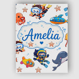 Personalised Name Underwater with Scuba Custom  Modern Room Accent Elegant Feature Canvas Wall Art Print Decor Picture Ready to Hang