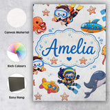 Personalised Name Underwater with Scuba Custom  Modern Room Accent Elegant Feature Canvas Wall Art Print Decor Picture Ready to Hang
