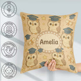 Custom Name Cute Graduation Owl Cartoon Animal Pattern Cute Gift Square Filled Cushion Throw Pillow Sofa Bed Home Decor Zip Washable UK Made