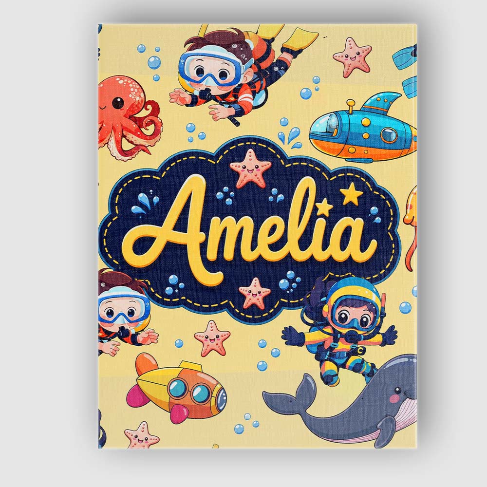 Personalised Name Underwater with Scuba Custom  Modern Room Accent Elegant Feature Canvas Wall Art Print Decor Picture Ready to Hang