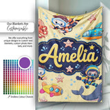 Underwater with Scuba Divers Starfish and Whale on Warm Yellow  Personalised Custom Name Super Soft Fleece Blanket Bed Sofa Throw