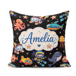 Custom Name Underwater with Scuba Divers and Whale on Deep Black Square Filled Cushion Throw Pillow Sofa Bed Home Decor Zip Washable UK Made