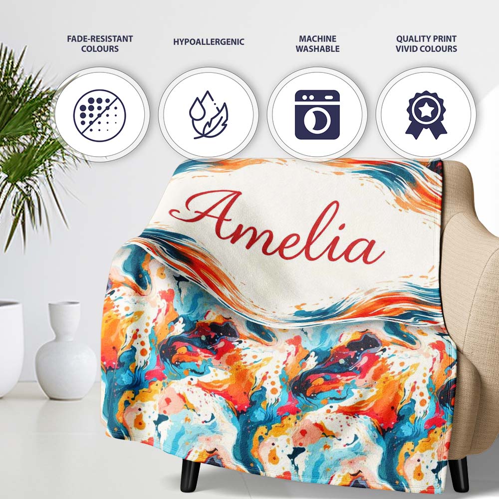 Modern Abstract Face Paint Splash Artistic Portrait Pattern Lovely  Personalised Custom Name Super Soft Fleece Blanket Bed Sofa Throw
