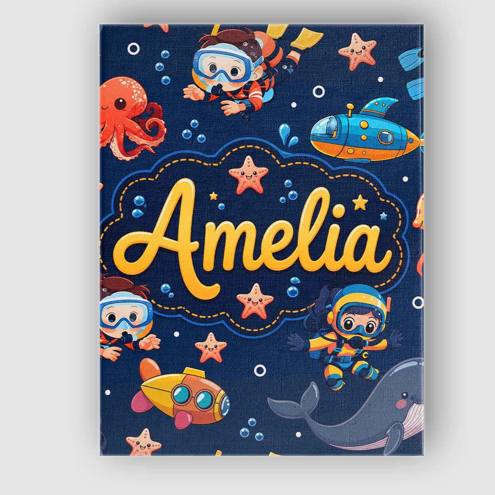 Personalised Name Underwater with Scuba Custom  Modern Room Accent Elegant Feature Canvas Wall Art Print Decor Picture Ready to Hang
