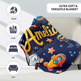 Underwater with Scuba Divers Starfish and Whale on Navy Blue Lovely  Personalised Custom Name Super Soft Fleece Blanket Bed Sofa Throw