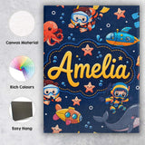 Personalised Name Underwater with Scuba Custom  Modern Room Accent Elegant Feature Canvas Wall Art Print Decor Picture Ready to Hang