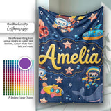 Underwater with Scuba Divers Starfish and Whale on Navy Blue Lovely  Personalised Custom Name Super Soft Fleece Blanket Bed Sofa Throw