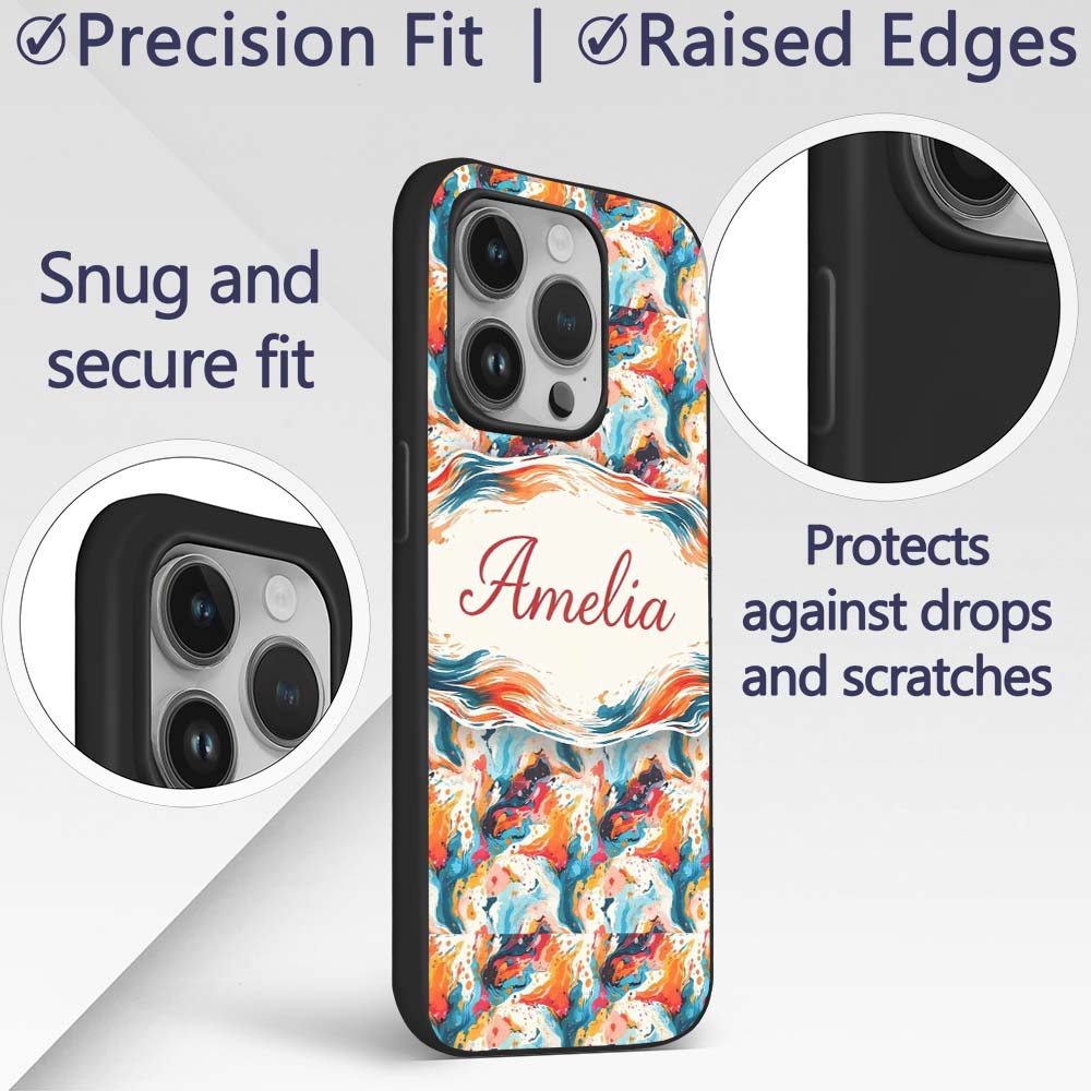 Modern Abstract Face Paint Splash Printed Design Custom Name Protective Phone Case Mobile Cover Durable Everyday Smartphone Shock Resistant