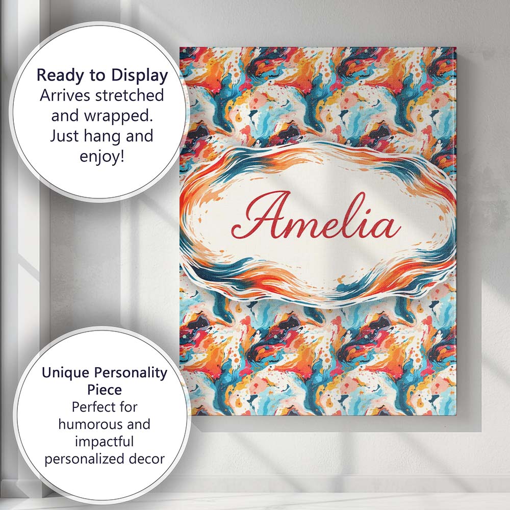 Personalised Name Modern Abstract Face Paint Splash Artistic Portrait Custom Home Unique Canvas Wall Art Print Decor Picture Ready to Hang