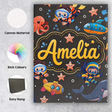 Personalised Name Underwater with Scuba Custom  Modern Room Accent Elegant Feature Canvas Wall Art Print Decor Picture Ready to Hang