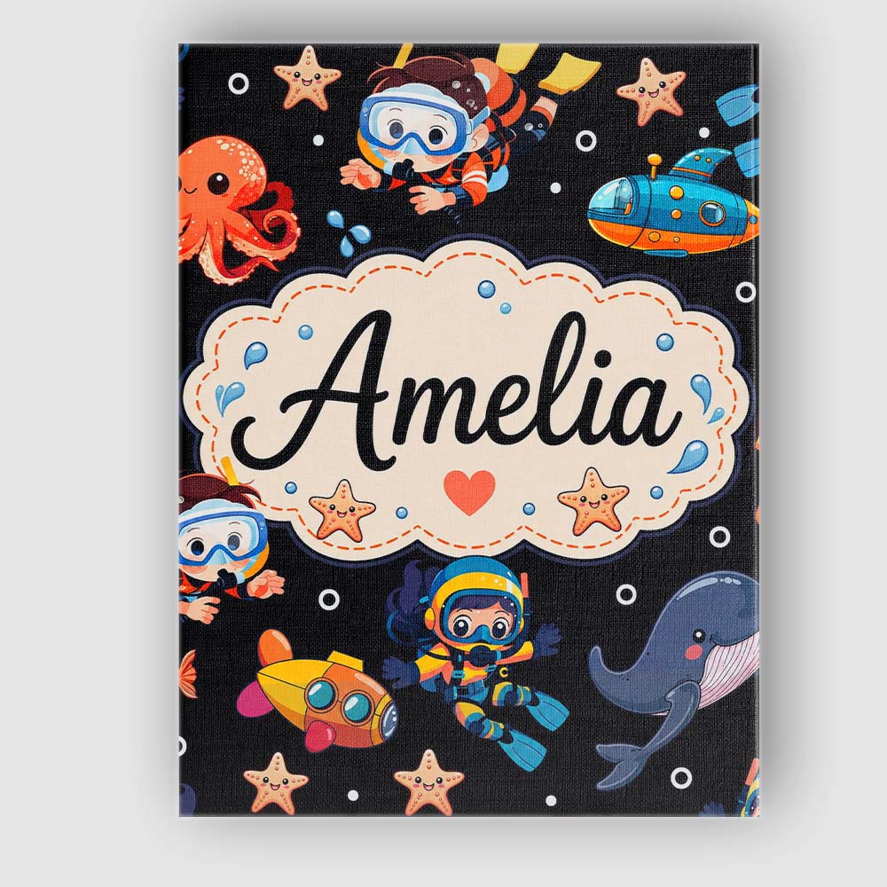 Personalised Name Underwater with Scuba Custom  Modern Room Accent Elegant Feature Canvas Wall Art Print Decor Picture Ready to Hang