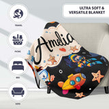 Underwater with Scuba Divers Starfish and Whale on Light Grey Lovely  Personalised Custom Name Super Soft Fleece Blanket Bed Sofa Throw
