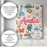 Personalised Name Cartoon Ocean with Custom Premium Decorative Design Modern Room Accent Canvas Wall Art Print Decor Picture Ready to Hang