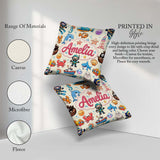 Custom Name Cartoon Ocean with sea Creatures on Beige Background Square Filled Cushion Throw Pillow Sofa Bed Home Decor Zip Washable UK Made