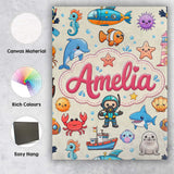 Personalised Name Cartoon Ocean with Custom Premium Decorative Design Modern Room Accent Canvas Wall Art Print Decor Picture Ready to Hang