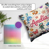Custom Name Cartoon Ocean with sea Creatures on Beige Background Square Filled Cushion Throw Pillow Sofa Bed Home Decor Zip Washable UK Made