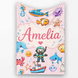 Cartoon Ocean with various sea CreaturesSea Creatures on Blush Pink  Personalised Custom Name Super Soft Fleece Blanket Bed Sofa Throw