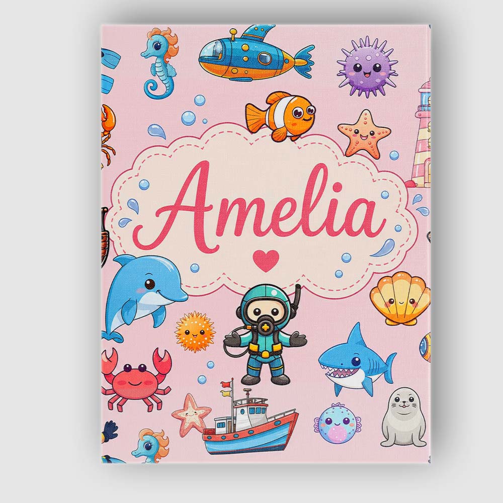 Personalised Name Cartoon Ocean with Custom Premium Decorative Design Modern Room Accent Canvas Wall Art Print Decor Picture Ready to Hang