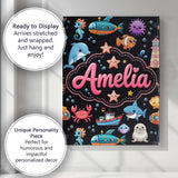 Personalised Name Cartoon Ocean with Custom Premium Decorative Design Modern Room Accent Canvas Wall Art Print Decor Picture Ready to Hang