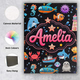 Personalised Name Cartoon Ocean with Custom Premium Decorative Design Modern Room Accent Canvas Wall Art Print Decor Picture Ready to Hang