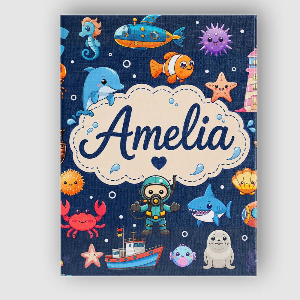 Personalised Name Cartoon Ocean with Custom Premium Decorative Design Modern Room Accent Canvas Wall Art Print Decor Picture Ready to Hang