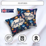 Custom Name Cartoon Ocean with Creatures on Deep Navy Background Square Filled Cushion Throw Pillow Sofa Bed Home Decor Zip Washable UK Made