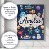 Personalised Name Cartoon Ocean with Custom Premium Decorative Design Modern Room Accent Canvas Wall Art Print Decor Picture Ready to Hang
