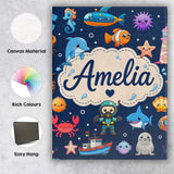 Personalised Name Cartoon Ocean with Custom Premium Decorative Design Modern Room Accent Canvas Wall Art Print Decor Picture Ready to Hang