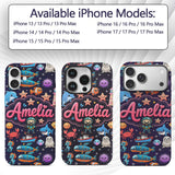 Cartoon Ocean with Various Sea Creatures on Rich Custom Name Protective Phone Case Mobile Cover Durable Everyday Smartphone Shock Resistant