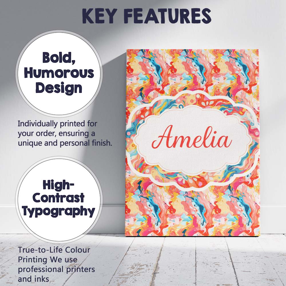 Personalised Name Soft Pastel Marble Fluid Pink Peach Blue Custom Stylish Home Interior Canvas Wall Art Print Decor Picture Ready to Hang