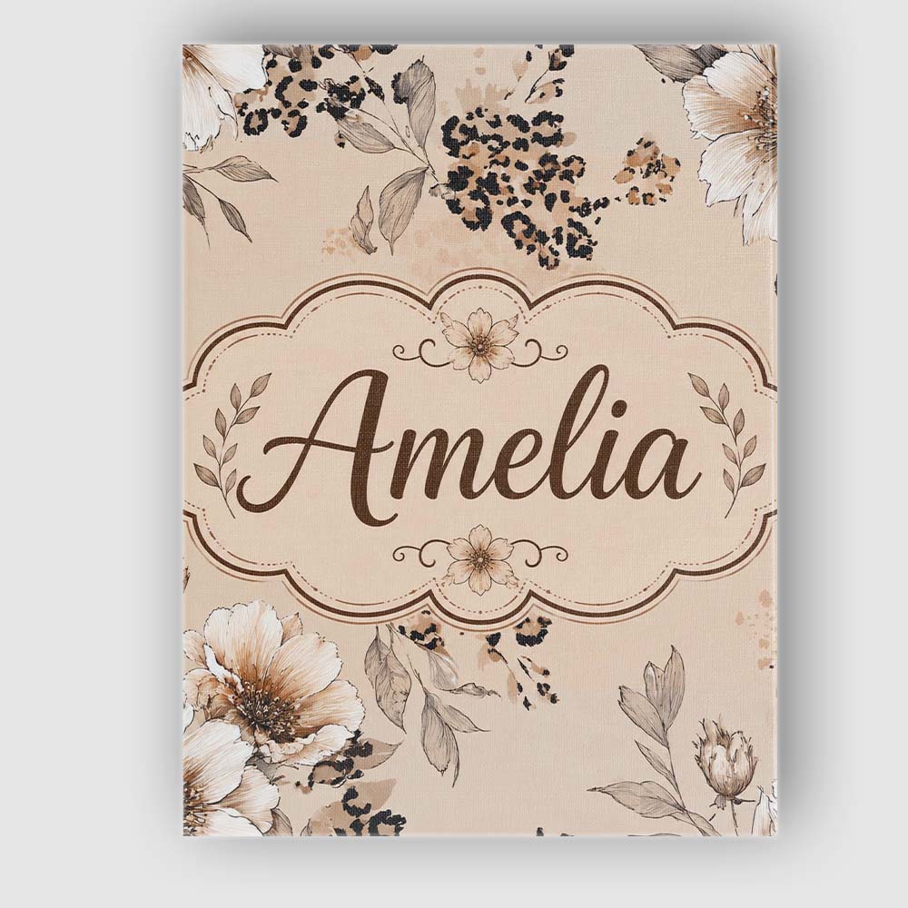 Personalised Name Elegant Beige Floral with Custom  Bespoke Interior Contemporary Canvas Wall Art Print Decor Picture Ready to Hang