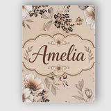 Personalised Name Elegant Beige Floral with Custom  Bespoke Interior Contemporary Canvas Wall Art Print Decor Picture Ready to Hang
