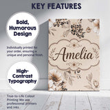 Personalised Name Elegant Beige Floral with Custom  Bespoke Interior Contemporary Canvas Wall Art Print Decor Picture Ready to Hang