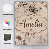 Personalised Name Elegant Beige Floral with Custom  Bespoke Interior Contemporary Canvas Wall Art Print Decor Picture Ready to Hang