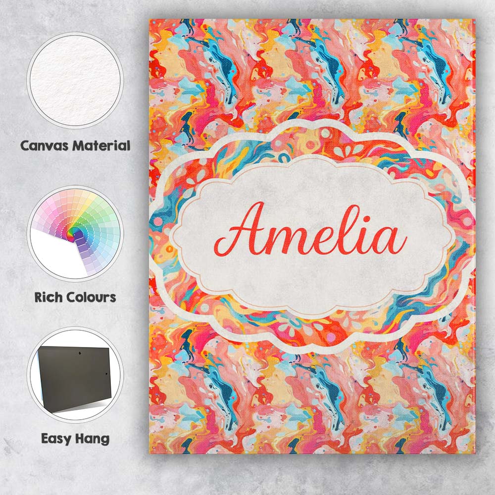 Personalised Name Soft Pastel Marble Fluid Pink Peach Blue Custom Stylish Home Interior Canvas Wall Art Print Decor Picture Ready to Hang