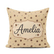 Custom Name Tan Background with Small Black Floral Dots Abstract Square Filled Cushion Throw Pillow Sofa Bed Home Decor Zip Washable UK Made