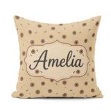 Custom Name Tan Background with Small Black Floral Dots Abstract Square Filled Cushion Throw Pillow Sofa Bed Home Decor Zip Washable UK Made
