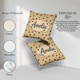 Custom Name Tan Background with Small Black Floral Dots Abstract Square Filled Cushion Throw Pillow Sofa Bed Home Decor Zip Washable UK Made