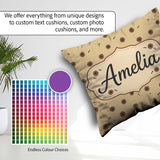 Custom Name Tan Background with Small Black Floral Dots Abstract Square Filled Cushion Throw Pillow Sofa Bed Home Decor Zip Washable UK Made