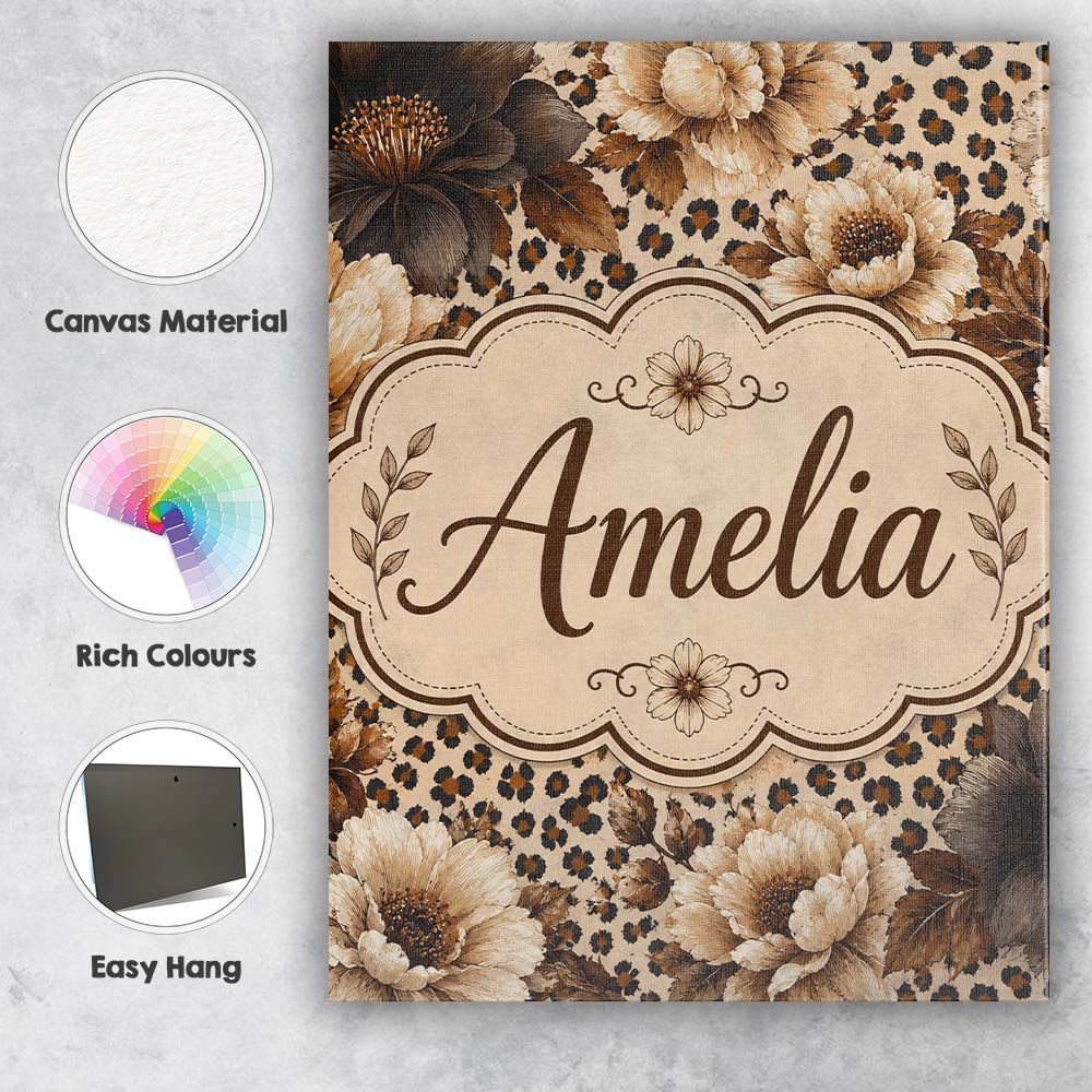Personalised Name Neutral Floral with Large Custom  Bespoke Interior Contemporary Canvas Wall Art Print Decor Picture Ready to Hang
