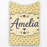 Minimal Beige Floral Ditsy with Small Black Flowers on Warm Neutral  Personalised Custom Name Super Soft Fleece Blanket Bed Sofa Throw