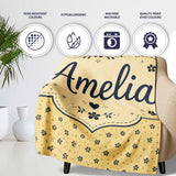 Minimal Beige Floral Ditsy with Small Black Flowers on Warm Neutral  Personalised Custom Name Super Soft Fleece Blanket Bed Sofa Throw