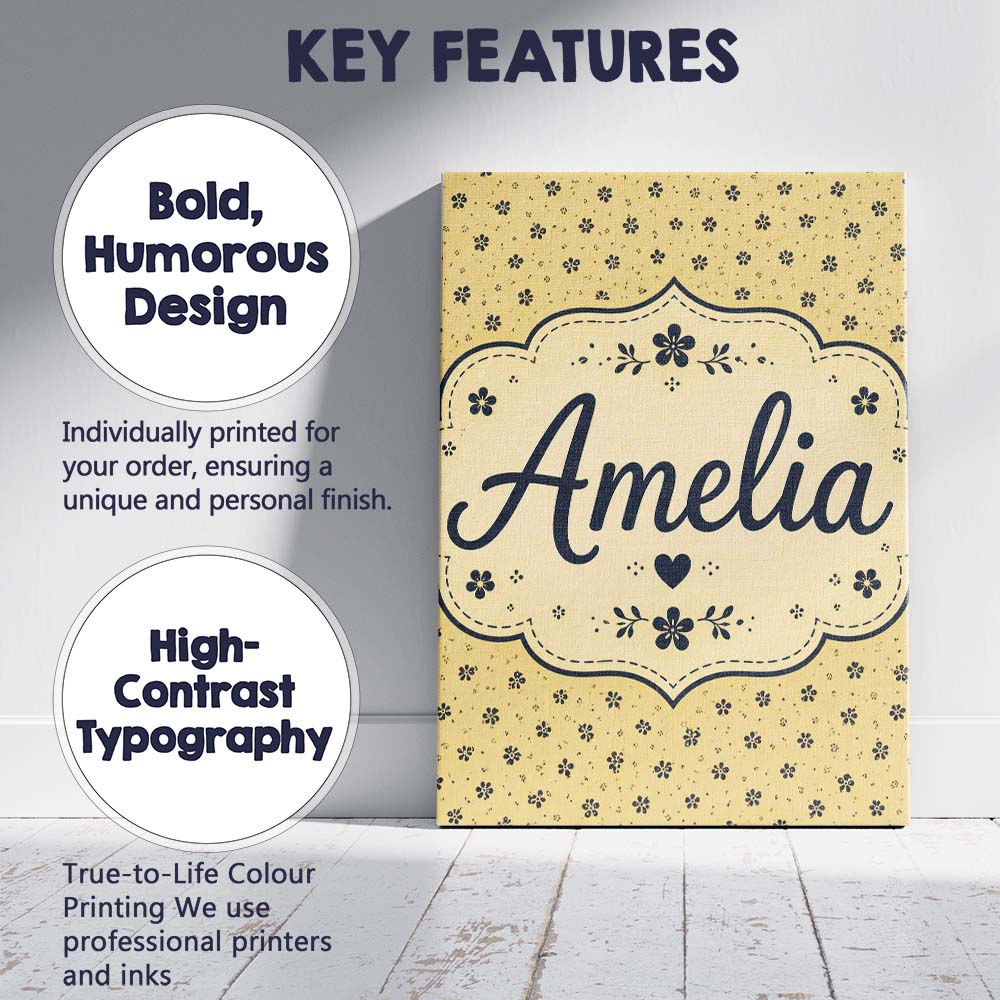 Personalised Name Minimal Beige Floral Custom  Modern Room Accent Elegant Feature Canvas Wall Art Print Decor Picture Ready to Hang